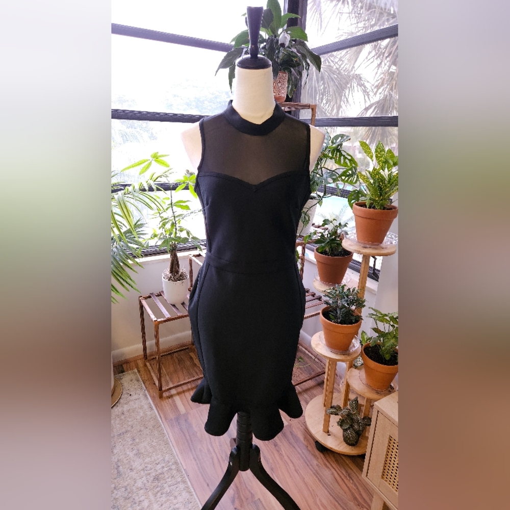 Black Mesh Panel Midi Dress (Size L) - Picture 2 of 3